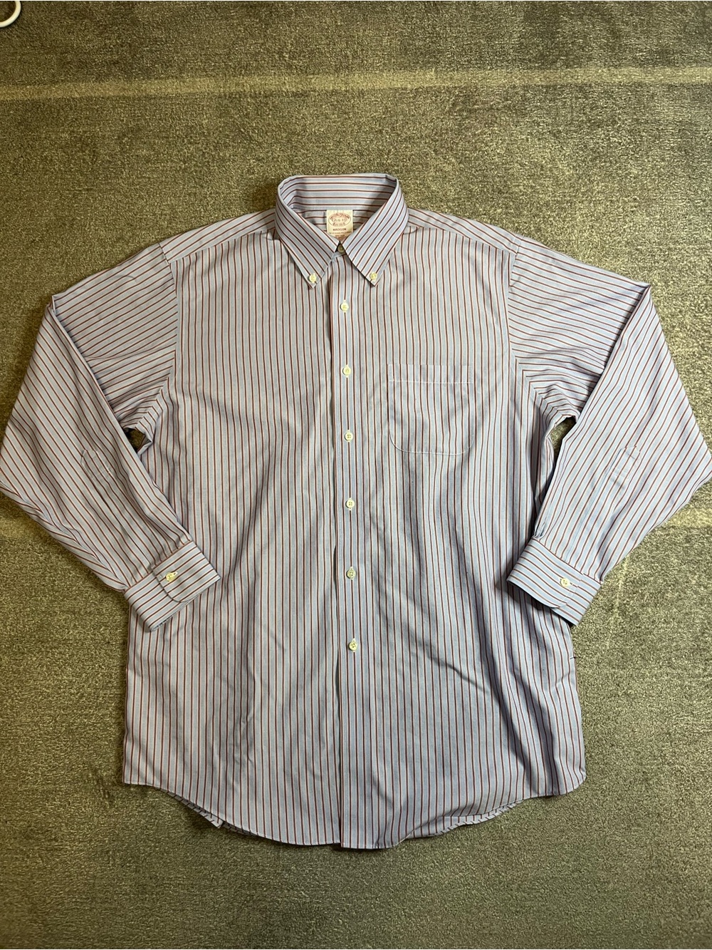 Brooks Brothers blue Dress Shirt with Blue & brownish red Stripes preppy formal